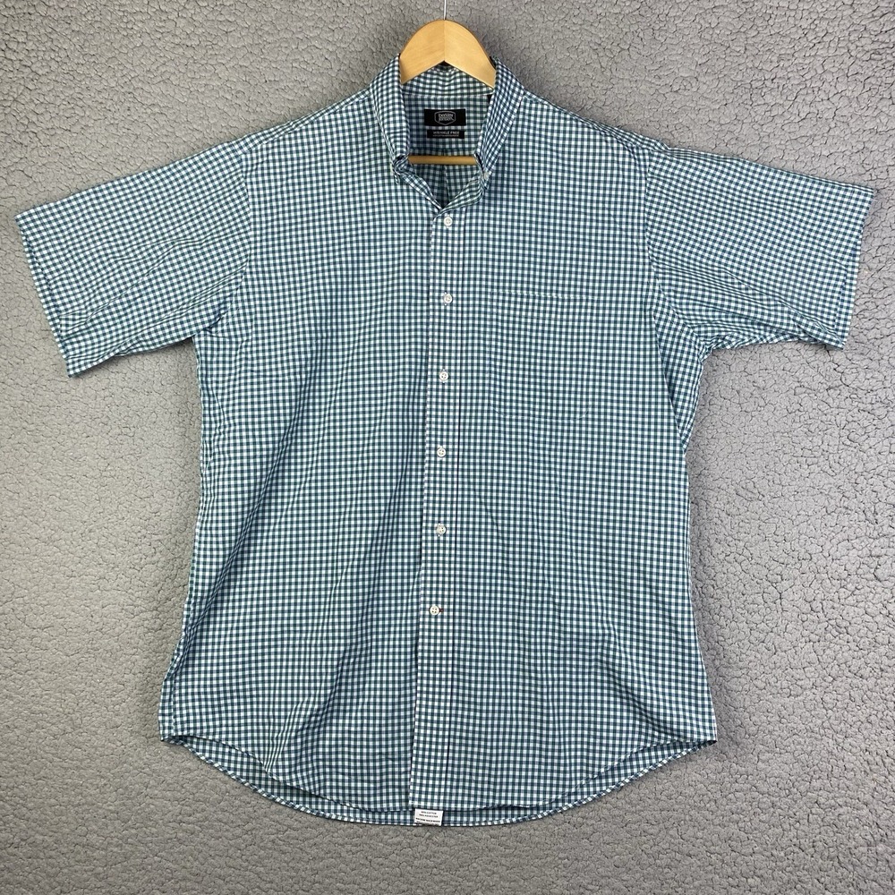 Berkley Jensen Shirt Checkered L Button Down Gingham Plaid Green Wrinkle Free